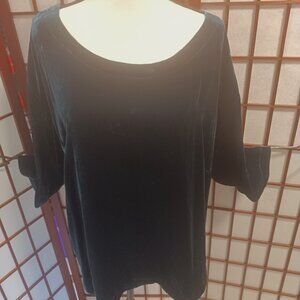 EILEEN FISHER - Velvet Ballet Neck  A-Line Top - Blue Spruce - Good Condition 2X